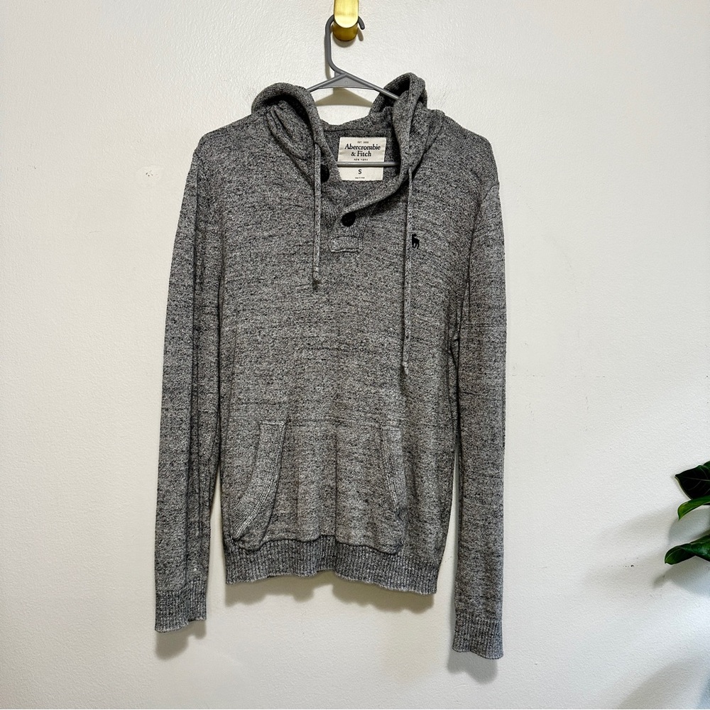 Abercrombie & Fitch 1/4 button sweater small gray hoodie with drawstrings
